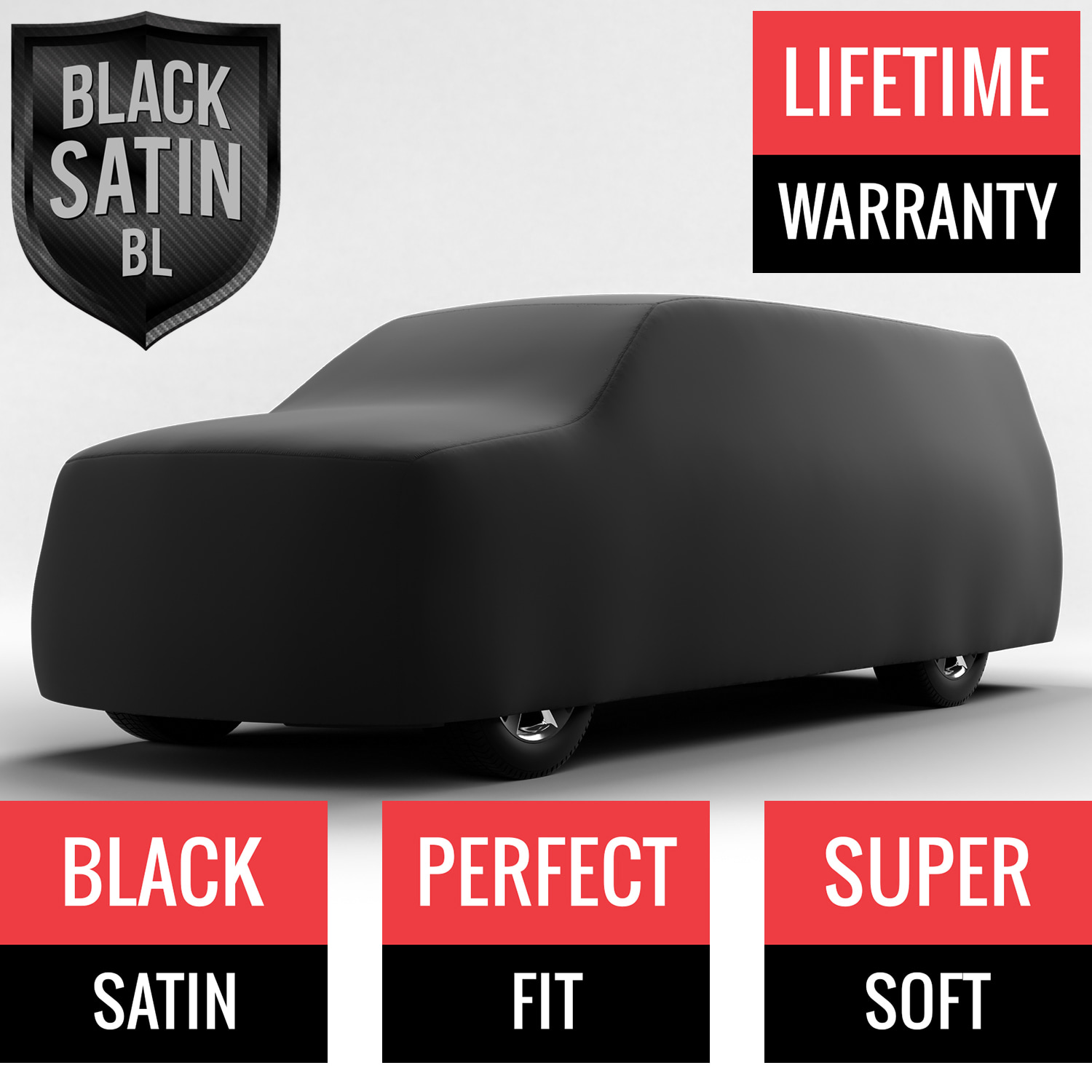 Black Satin BL - Black Car Cover for Chevrolet C10 1982 Regular Cab Pickup 8.0 Feet Bed with Camper Shell