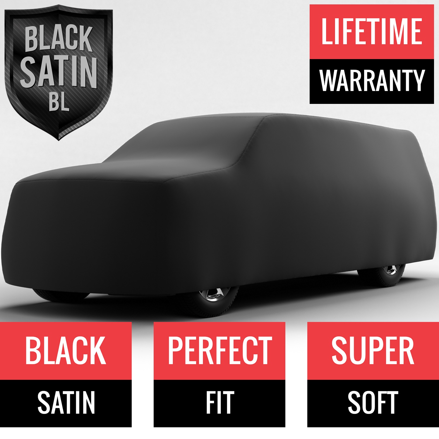 Black Satin BL - Black Car Cover for GMC Canyon 2017 Crew Cab Pickup 5.0 Feet Bed with Camper Shell